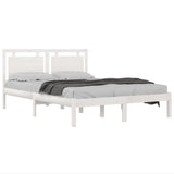 Bed Frame without Mattress White 200x200 cm Solid Wood 3105556