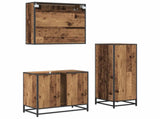 Bathroom Furniture Set with Door 3 pcs Old Wood Engineered Wood 3402332