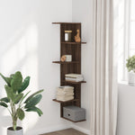 ZNTS Wall Corner Shelf Brown Oak 36.5x36.5x140 cm Engineered Wood 852633