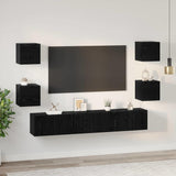 TV Cabinet Set Wall-mounted 7 pcs Black Oak Engineered Wood 3393397