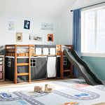 Kids' Loft Bed with Curtains White&Black 80x200 cm Solid Wood Pine 3309071