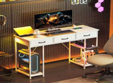 120cm Computer Desk with Power Outlets, Office Desk Study Table with 3 Fabric Drawers and 4 Storage T3398P343164
