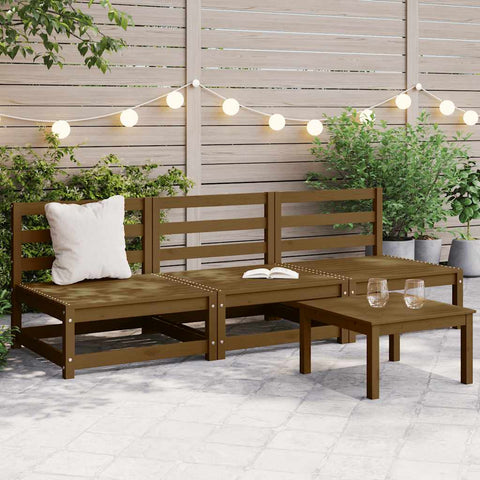 Garden Middle Sofas 3 pcs Honey Brown Solid Wood Pine 805688