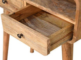 Solid Wood Mini Curved Oak-ish Console Table, 2 Drawers and Open Slot, Brown B2743P402987