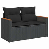 ZNTS 9 Piece Garden Sofa Set with Cushions Black Poly Rattan Acacia 3327520