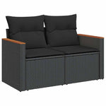 ZNTS 6 Piece Garden Sofa Set with Cushions Black Poly Rattan Acacia 3327471