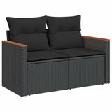 9 Piece Garden Sofa Set with Cushions Black Poly Rattan Acacia 3327499
