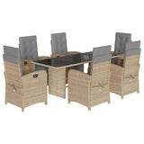 ZNTS 7 Piece Garden Dining Set with Cushions Beige Poly Rattan 3212496