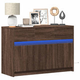 TV Cabinet with LED Brown Oak 91x34x61 cm Engineered Wood 852186