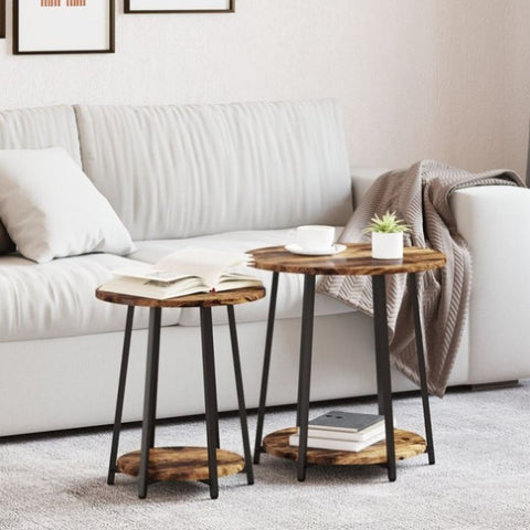 ZNTS Side Table 2 pcs Smoked Oak Engineered Wood and Metal 869704