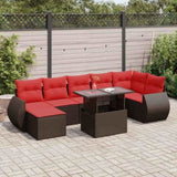 8 Piece Garden Sofa Set with Cushions Brown Poly Rattan Acacia 3326685