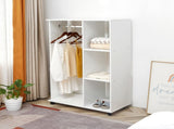 Open Wardrobe on Wheels, Bedroom Wardrobe with Clothes Hanging Rail, 3 Storage Shelves, Mobile T3398P328079