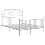Bed Frame White Powder-Coated Metal Double Durable Bed Frame 324854