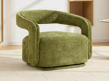 065 Chenille Fabric Accent Chair Armchair With Fabric Covered Wooden 360&deg Swivel Base, Green W1397P388515