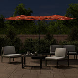 Double-Head Garden Parasol with LEDs Terracotta 316x145 cm 362974