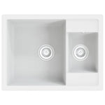 ZNTS Kitchen Sink with Overflow Hole Double Basins White Granite 147088
