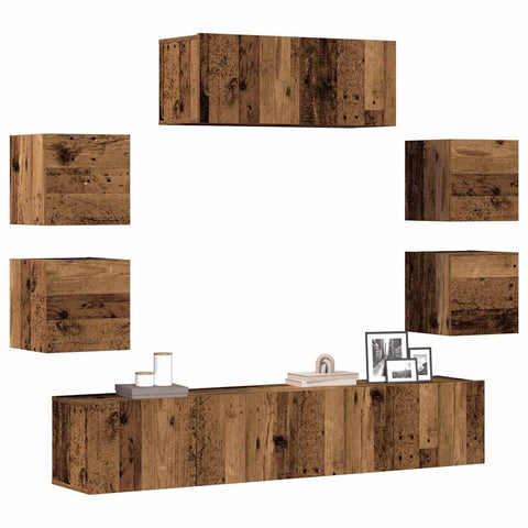 ZNTS 7 Piece TV Cabinet Set Wall-mounted Old Wood Engineered Wood 3329013