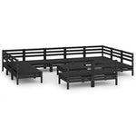 ZNTS 12 Piece Garden Lounge Set Black Solid Wood Pine 3083453