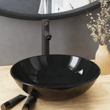 Bathroom Sink with Tap and Push Drain Black Tempered Glass 3098452