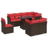 9 Piece Garden Sofa Set with Cushions Brown Poly Rattan Acacia 3326185