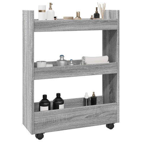 ZNTS Narrow Storage Trolley 3 Tier Grey Sonoma Engineered Wood 855255