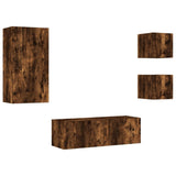 4 Piece TV Wall Cabinets with LED Lights Smoked Oak 3216885