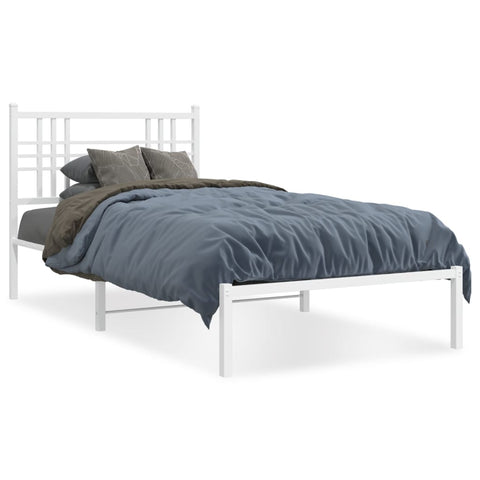 ZNTS Metal Bed Frame with Headboard White 90x200 cm 376366