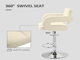 PU Leather Upholstered Swivel Bar Stool, Height Adjustable with Back, Armrest, Footrest, Beige T3398P328152