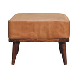 Tan Buffalo Leather Tan Footstool IN3560