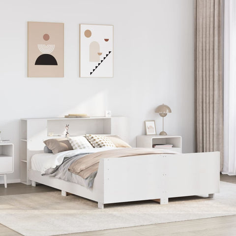 ZNTS Bed Frame without Mattress White 140x200 cm Solid Wood Pine 3323651