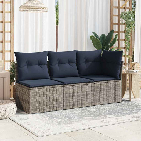 Garden Sofa with Cushion 3 pcs Grey Poly rattan 366162