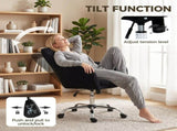 Modern Makeup Vanity Chair, Snow Flannel Office Chair with Tub Back, Black T3398P550299