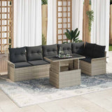 Garden Sofa Set with Cushion 7 pcs Light Grey Poly Rattan 3348298