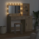 Dressing Table with Mirror Lights 2 pcs Brown Engineered Wood 3334265