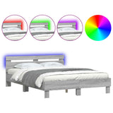 Bed Frame with LED without Mattress Grey Sonoma 150x200 cm King Size 3207544