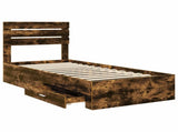 Bed Frame with Drawer Smoked Oak 100 x 200 cm Engineered Wood 3411679