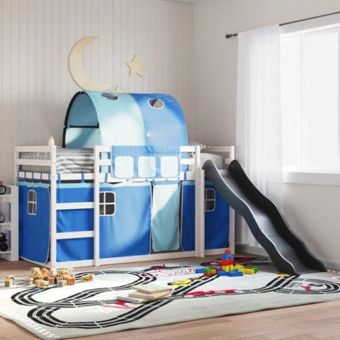 Bunk Bed without Mattress with Slide and Curtains Blue 90x190 cm Single 3284156