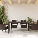 Garden Table with Glass Top Brown 150x90x75 cm Poly Rattan 365534