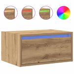 ZNTS Wall-mounted Bedside Cabinet with LED Lights Artisan Oak 860227