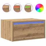 ZNTS Wall-mounted Bedside Cabinet with LED Lights Artisan Oak 860227