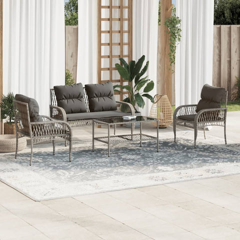 ZNTS 4 Piece Garden Sofa Set with Cushions Grey Poly Rattan 368729