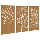 Garden Wall Decorations 3 pcs 105x55 cm Corten Steel Tree Design 824511
