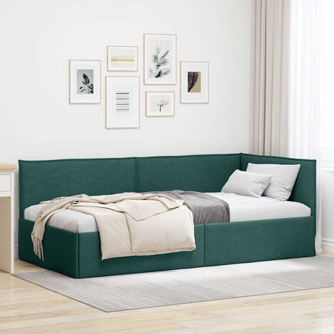 Corner Bed Frame with Headboard Dark green 90 x 190 cm Fabric 42016459