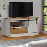 ZNTS TV Cabinet HALDEN with Sliding Door White 110x40x60 cm Solid Wood 4018410