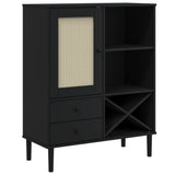 Highboard SENJA Rattan Look Black 90x40x112cm Solid Wood Pine 358054