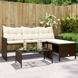 Garden Sofa with Table and Cushions L-Shaped Brown Poly Rattan 365573
