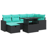 7 Piece Garden Sofa Set with Cushions Grey Poly Rattan Acacia 3327817