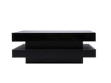 Black Square High Gloss Coffee Table with 360&deg Rotating Top, Tea Table with LED light, 70x70x36 WF324655BAA