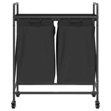 Laundry Basket 2 Compartments with Wheels Black Oak 859095