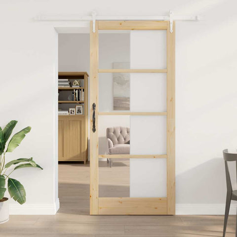 Sliding Door Manual Brown 93 x 211 cm Wood and metal 3332373